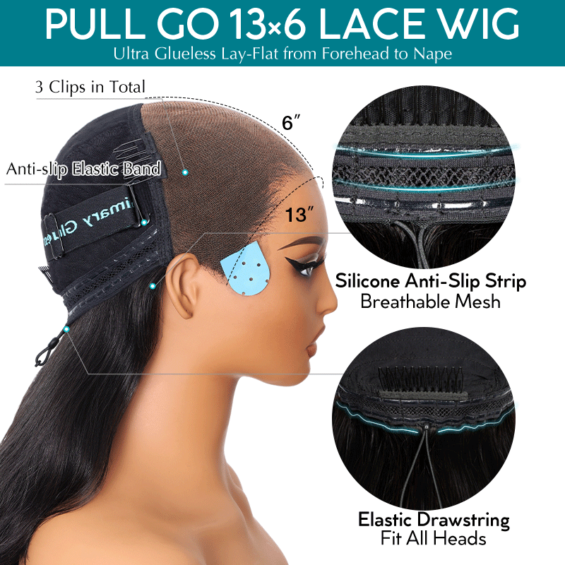 Ashimary Pull Go 13x6 Full Glueless Wig Transparent Lace Front Wig Straight Brazilian Human Hair