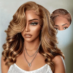 Blonde Highlight Pre-Styled Body Wave Ready To Go Glueless Layer Wavy Bob Wig With Baby Hair