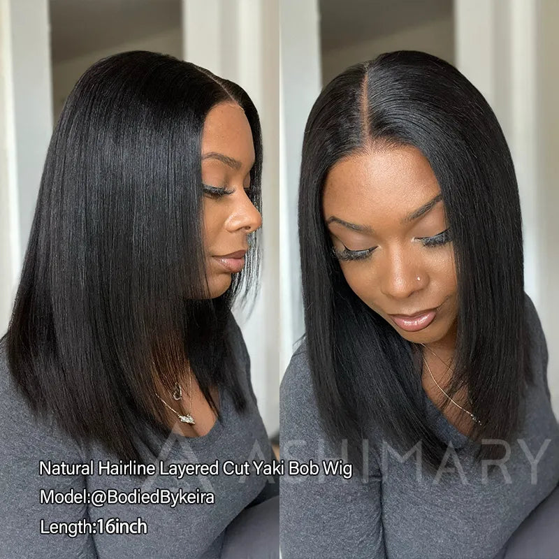 Wear Go Yaki Straight Glueless Bob Wig Pull Go Pre Cut Lace Wig Natural Human Hair Wig