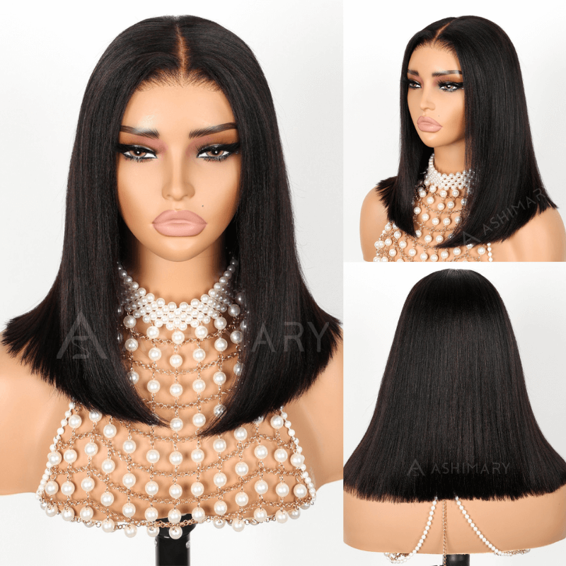 Wear Go Yaki Straight Glueless Bob Wig Pull Go Pre Cut Lace Wig Natural Human Hair Wig