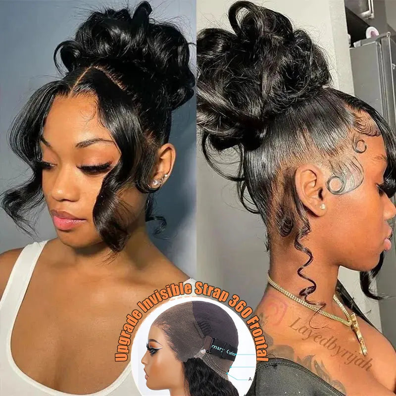 Face Framing Pre-Layered Body Wave Invisi Strap Snug Fit 360 Transparent Lace Frontal Bleached  Knots Pre Cut Lace Wig
