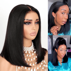 Wear Go Yaki Straight Glueless Bob Wig Pull Go Pre Cut Lace Wig Natural Human Hair Wig