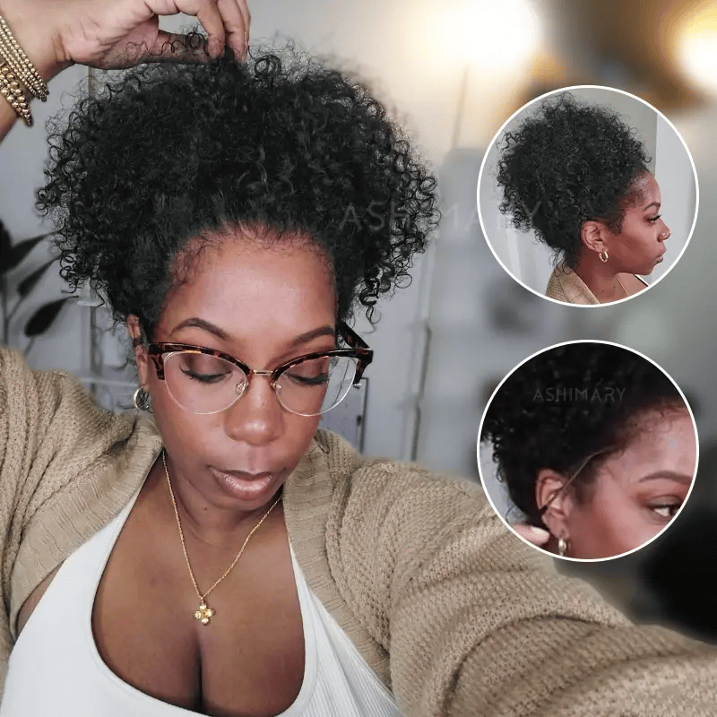 Kinky Curly 4C Edges Invisi Strap Laid Flat 360 Transparent Lace Wig Pre Bleached Knots with Curly Baby Hair All Around