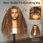 Honey Blonde Highlight Water Wave Pull Go 13x6 Full Skin Lace Wig Tiny Knots Glueless Wig