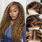 Honey Blonde Highlight Water Wave Pull Go 13x6 Full Skin Lace Wig Tiny Knots Glueless Wig