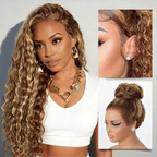 Honey Blonde Highlight Water Wave Pull Go 13x6 Full Skin Lace Wig Tiny Knots Glueless Wig