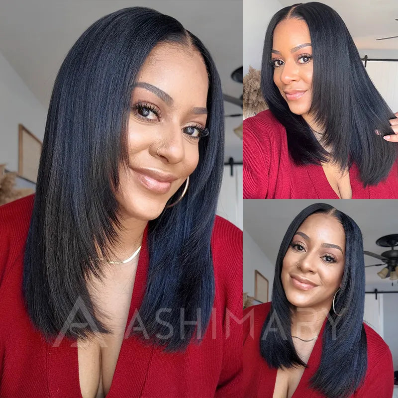 Wear Go Yaki Straight Glueless Bob Wig Pull Go Pre Cut Lace Wig Natural Human Hair Wig