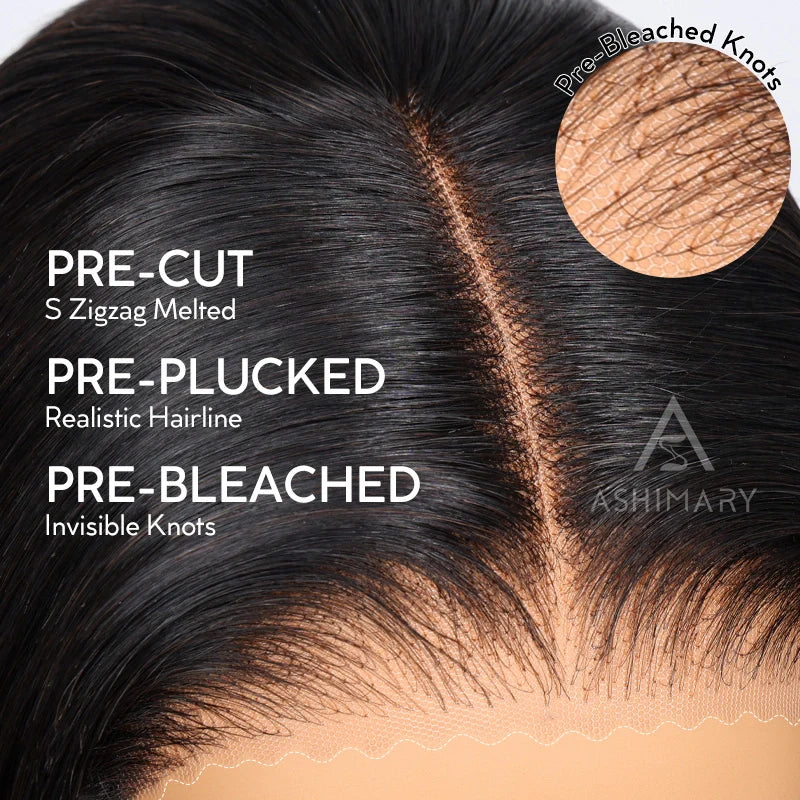Blonde Highlight Pre-Styled Body Wave Ready To Go Glueless Layer Wavy Bob Wig With Baby Hair